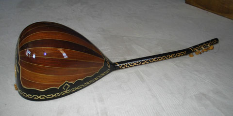 Back view of Decorated Baglama Carved or Sliced shortneck